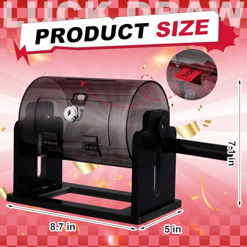 Leinuosen Small Acrylic Raffle Drum 87 x 5 x 7 Inches Clear Raffle Tickets Spinner Cage with Shaking Hand Transparent Ticket Spinner Box for Prize Draw Games BallsCylindrical All Black - Image 3