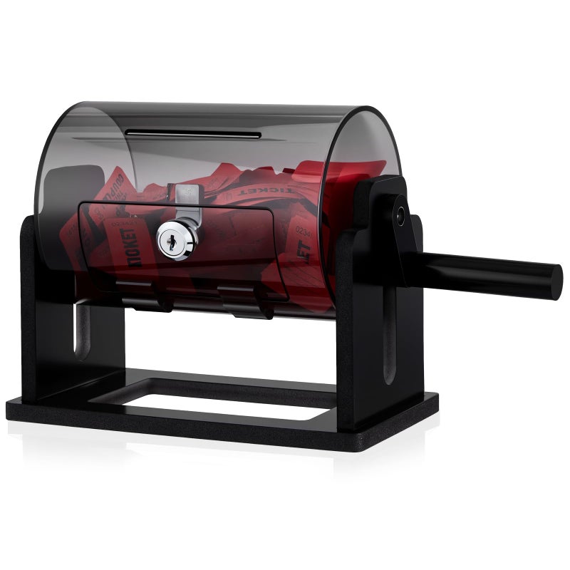 Leinuosen Small Acrylic Raffle Drum 87 x 5 x 7 Inches Clear Raffle Tickets Spinner Cage with Shaking Hand Transparent Ticket Spinner Box for Prize Draw Games BallsCylindrical All Black - Image 2