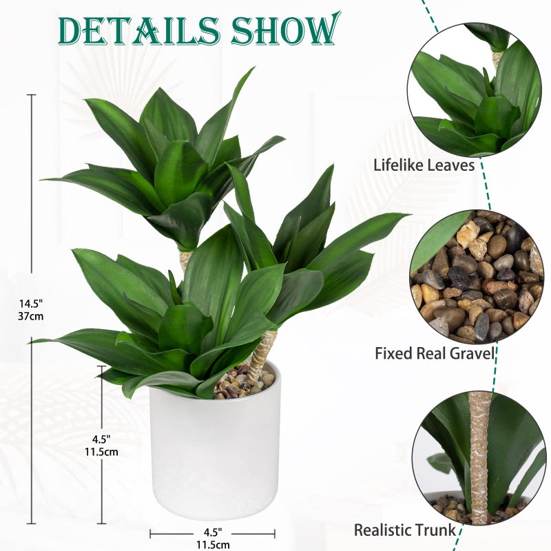 Hollyone Hollyone Large Artificial Agave Plants Fake Three-Head Agave Succulent Plant Potted 15"" Faux Plant in White Pot Succulent Aloe Plant Indoor for Desk Modern Home Decor  - Image 2