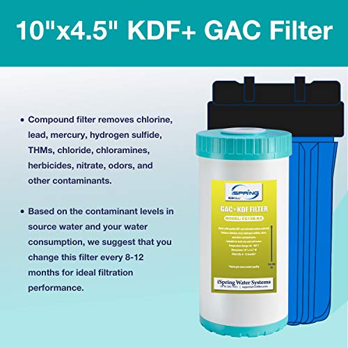 iSpring FG15B-KS Premium Quality Super Capacity GAC and KDF Carbon Filter Replacement Cartridge for Direct Connect Under Sink Water Filtration System US21B & US21B-CPB, 10” x 4.5” - Image 3