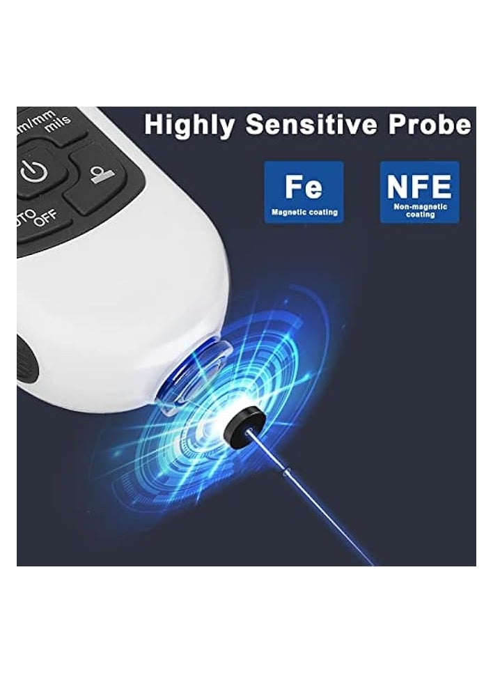 PROMASS Paint Thickness Gauge, HW300PRO Coating Thickness Meter Testing Clear Display 0-2000um Coating Depth Meter for Vehicle (White) - Image 2