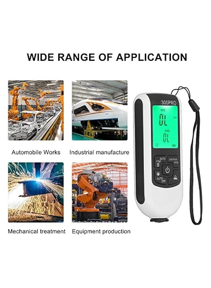 PROMASS Paint Thickness Gauge, HW300PRO Coating Thickness Meter Testing Clear Display 0-2000um Coating Depth Meter for Vehicle (White) - Image 3