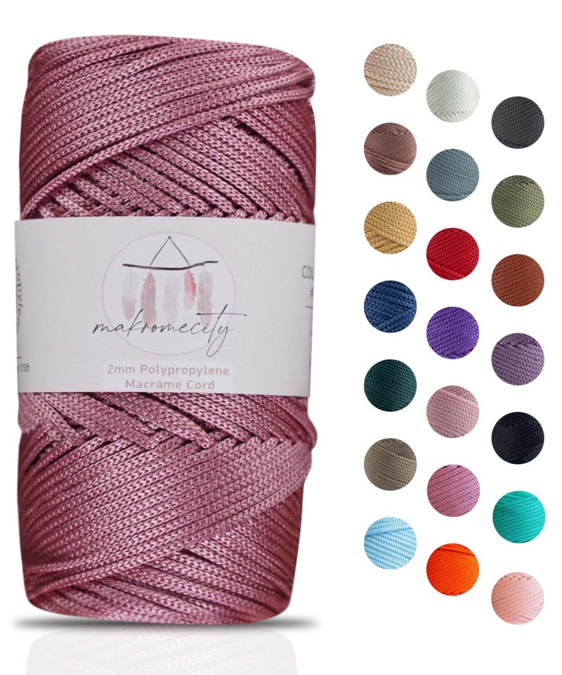 Makromecity Polyester Macrame Cord 2mm x 125 Yards 375 feet 2mm Polypropylene Dusty Rose Macrame Cord Crochet Macrame Bag Cord Crafts for Wall Hangings Bags Underplate Rug