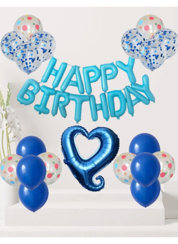20pcs Light Blue Birthday Decoration Set – Happy Birthday Foil Banner, Blue Hook Heart Foil Balloon & Latex Balloons for Birthday Party Décor - Image 1
