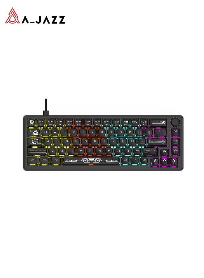 A-jazz AK690 full key hot swappable multifunctional metal knob semi transparent keycap semi transparent black mixed light DIY wired version mechanical keyboard - Image 1