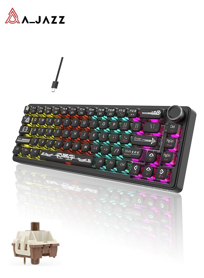 A-jazz AK690 75% Mechanical Gaming Keyboard, featuring hot-swappable switches, RGB backlighting, and knob controls. This compact, wired keyboard with a detachable USB-C cable uses a spacer-mounted design and is compatible with PC, PS5, PS4, Xbox, and Mac—perfect for FPS and Fortnite players. - Image 1