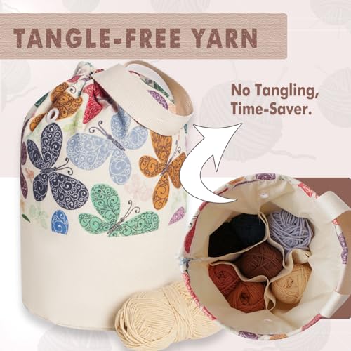 TOGETRUE Yarn Bag, Knitting Crochet Bag, Portable Yarn Storage Bags Organizer for Crocheting Project, Store Skein Ball, Short Knitting Needle (Medium, Butterfly) - Image 5