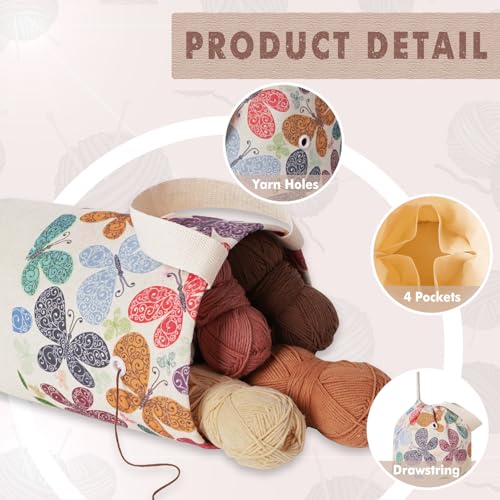 TOGETRUE Yarn Bag, Knitting Crochet Bag, Portable Yarn Storage Bags Organizer for Crocheting Project, Store Skein Ball, Short Knitting Needle (Medium, Butterfly) - Image 4