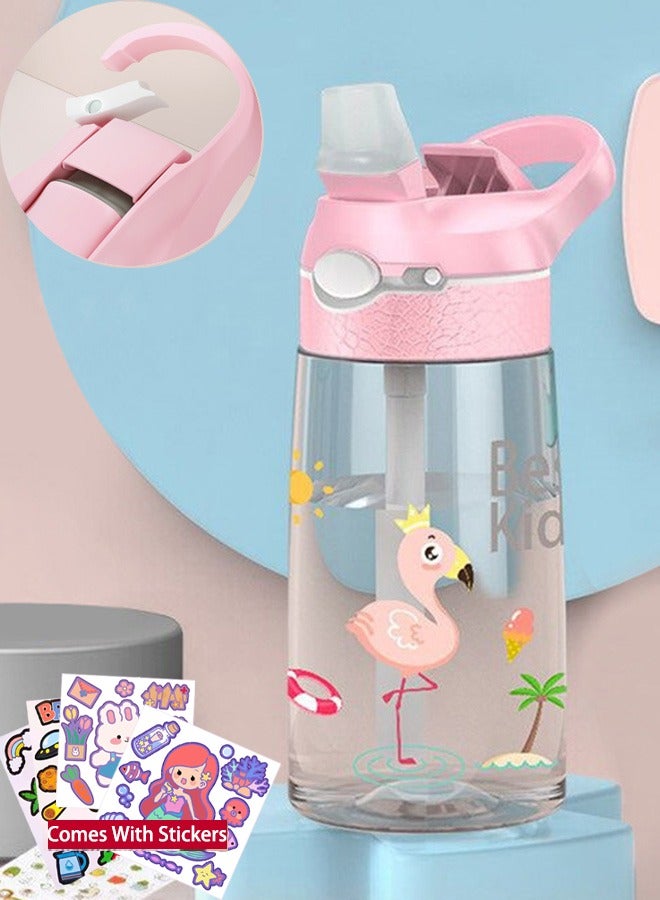 VUCATIN Kids Water Bottle Cute Toddler Cup with Straw Spill Leakproof Durable Plastic Drinking Bottle Kindergarten Primary School Students Summer Portable Straw Cup 480ML with 4 Cute Stickers - Image 1