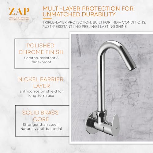 ZAP Pluto Light Chrome Kitchen Sink Cock | Deck Mount Kitchen Sink Tap | Hot or Cold Water Tap for Home | Easy-to-Use Modern Sink Tap - Image 3