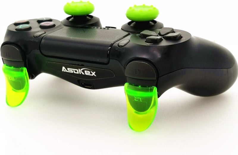 Asokex L2 R2 Ps4 Trigger Extenders (2 Pairs L2 R2 Triggers, 4pcs Joystick Cap, 2 Pairs LED Light Bar Decal) for Ps4 Controller(Green) - Image 3