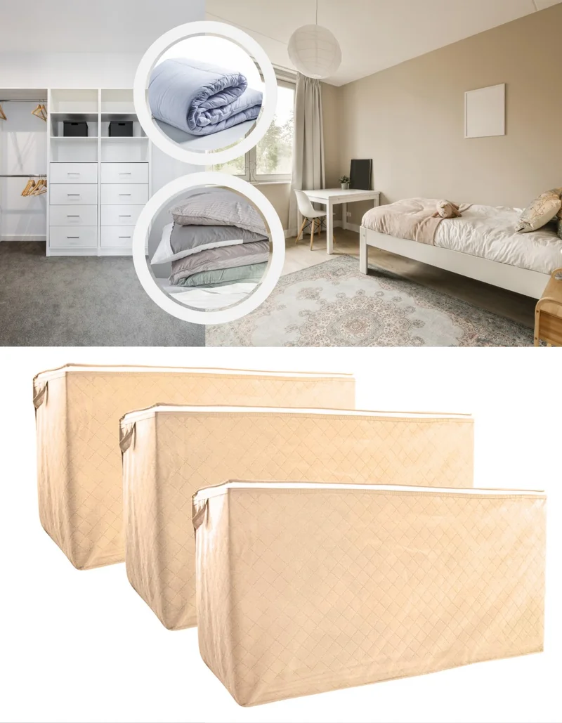 Seryat 3 Pieces Mega Storage Bag Quilted Mega (Large Size) Pillow Quilt Storage Bag 100 x 50 x 50 cm x 3 Pieces