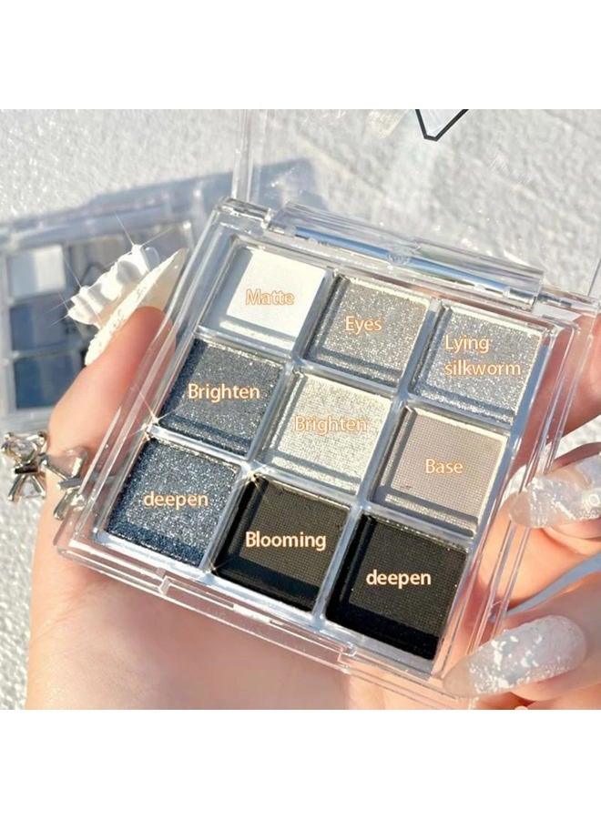 MAEPEOR Black Grey Smokey Eyeshadow Palette 9 Colors Cool Toned Matte Glitter Eyeshadow Palette Longlasting Waterproof Smoky Eye Shadow for Girls and Women (Set 1, Black Grey) - Image 2