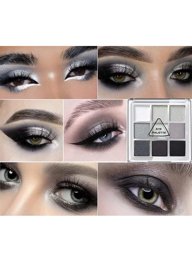 MAEPEOR Black Grey Smokey Eyeshadow Palette 9 Colors Cool Toned Matte Glitter Eyeshadow Palette Longlasting Waterproof Smoky Eye Shadow for Girls and Women (Set 1, Black Grey) - Image 5