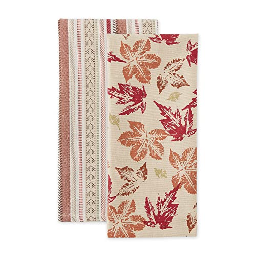 DII Autumn Basics Collection Decorative Thanksgiving Fall Kitchen Dish Towel Set 18x28 Rustic Leaves 2 Piece - Image 3