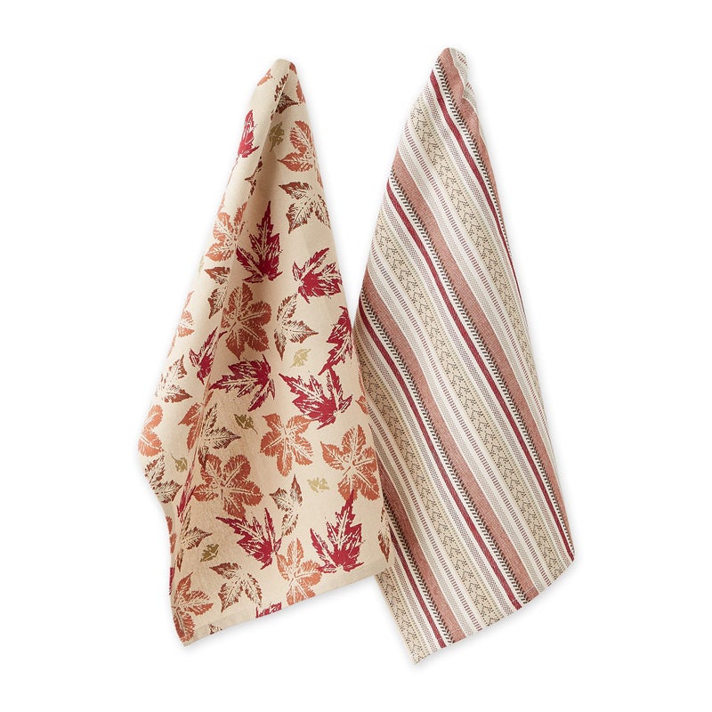 DII Autumn Basics Collection Decorative Thanksgiving Fall Kitchen Dish Towel Set 18x28 Rustic Leaves 2 Piece - Image 2