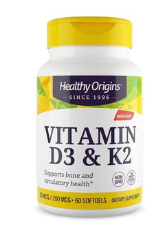Healthy Origins Vitamin D3 and K2 Vitamin D3, 50 mcg  Vitamin K2, 200 mcg 60 softgels 