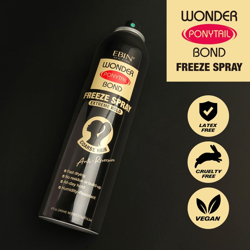 EBIN NEW YORK Wonder Ponytail Bond Freeze Spray Extreme Firm Hold - Coarse Hair 8oz/ 245ml | Long Lasting Hold, 24-Hour Frizz Control, Shine Enhancing, Fast-Drying, Lightweight, All Hair Types - Image 3