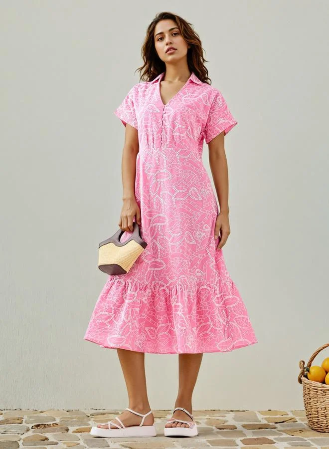 تواكستريمز 2Xtremz All-Over Schiffli Embroidered Dress with Flounce Hem