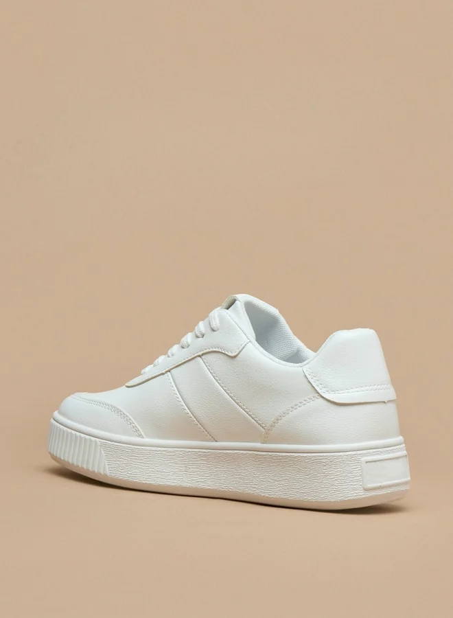 Flora Bella By Shoexpress Women's Solid Lace-Up Low-Ankle Flatform Sneakers