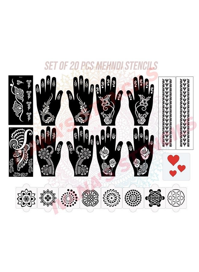 ivana's Set Of 20 Pcs Combo Pack, Reusable Mahandi Degin Sticker Latest Mehandi Design Stencils For Girls, Women, Kids & Teen, D-2331 - Image 1