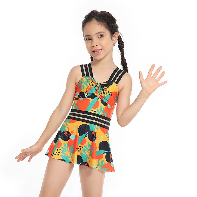 Generic 2023 new childrens swimwear with European and American girls split mesh skirt swimwear single childrens clothing manufacturers wholesale J2319 plate with yellow