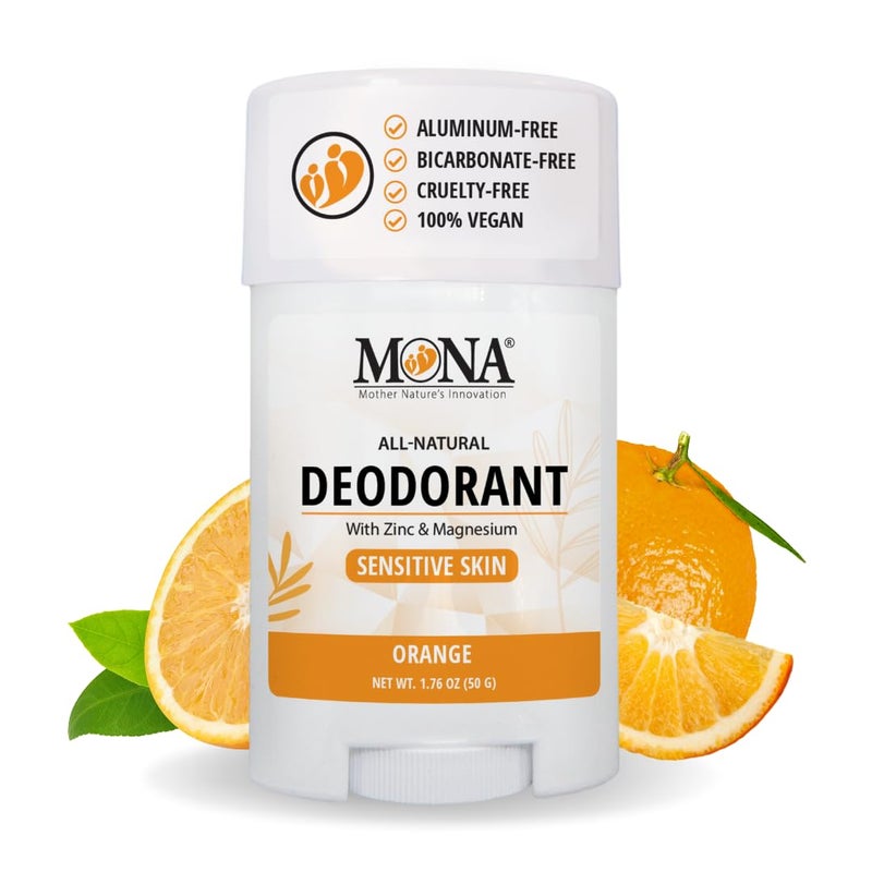 MONA BRANDS All Natural Deodorant For Women & Men | For Sensitive Skin | No Aluminum or Baking Soda | (ORANGE 1.76 Oz)
