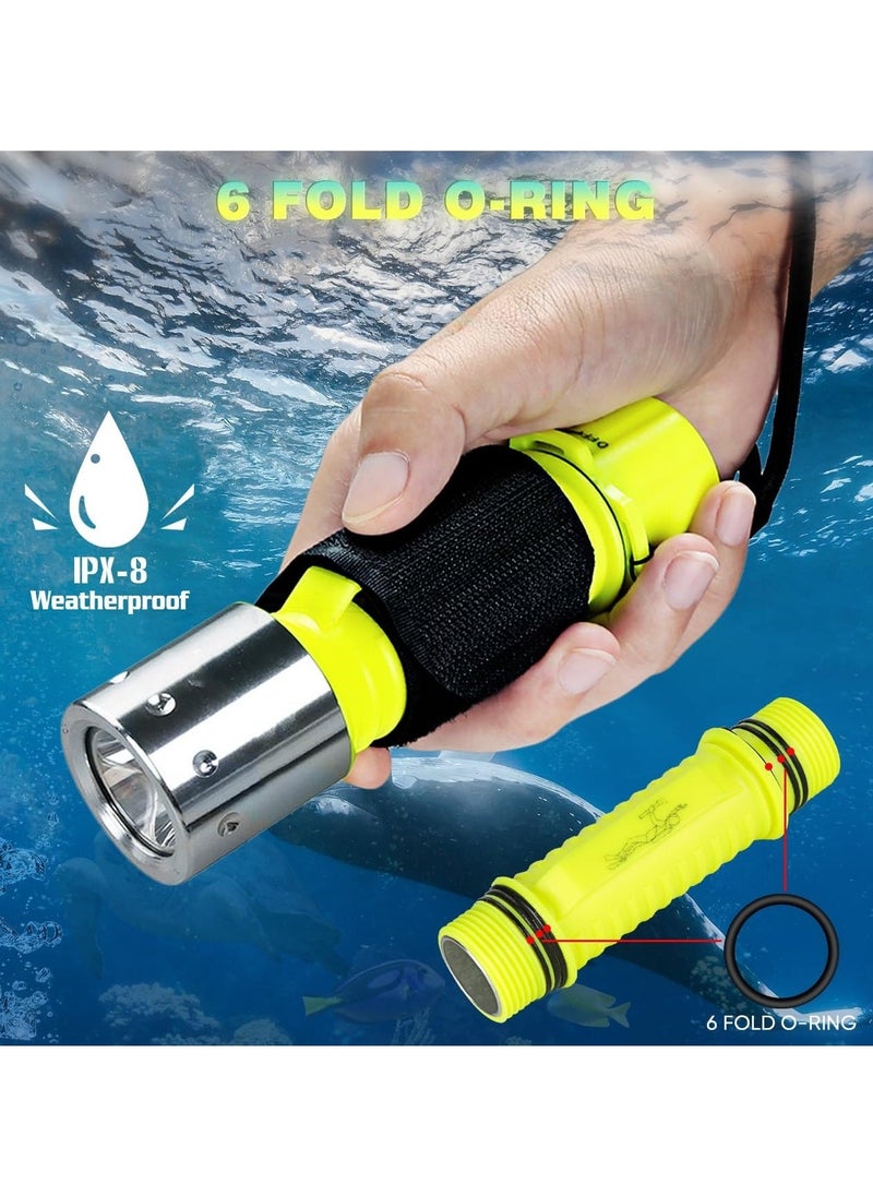 2 Pcs Scuba Diving Flashlight, IPX8 Waterproof Underwater Professional Diving Flashlight, 1200 Lumens u0026 3 Modes Underwater Flashlight for Scuba Diving, Night Snorkeling (Battery Not Include) - Image 2