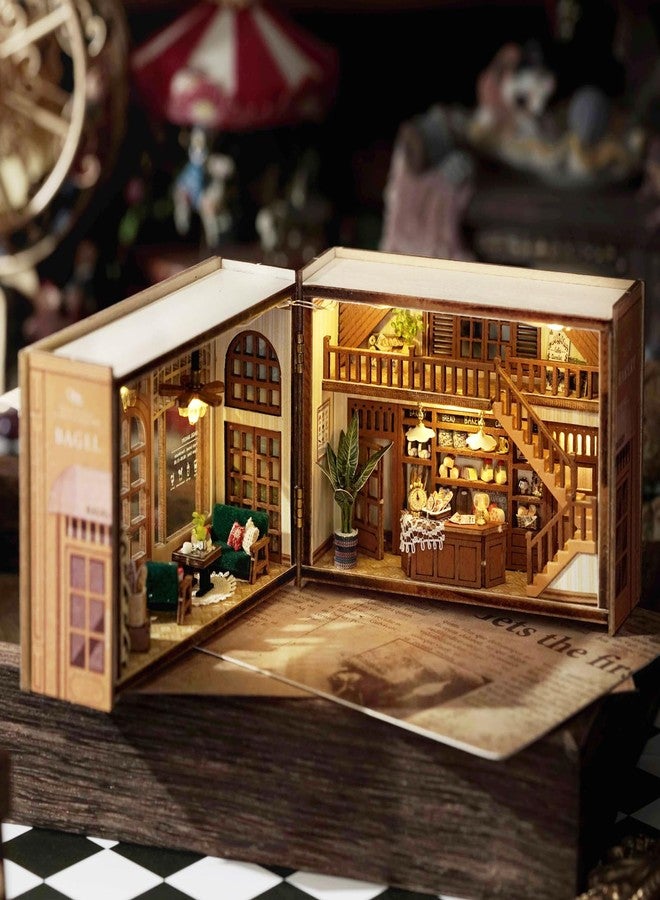CUTEROOM DIY Miniature House Kit, CUTEROOM Mini House Kit for Adult to Build, Wooden Dollhouse Making Kit with Furniture, Christmas Birthday Gifts- Bagel Time - Image 2