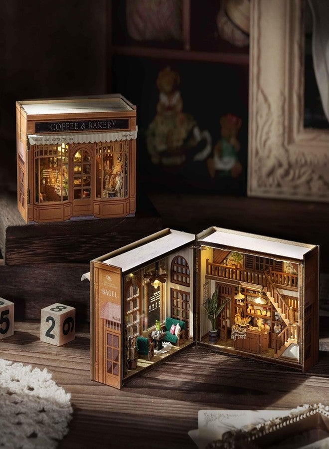 CUTEROOM DIY Miniature House Kit, CUTEROOM Mini House Kit for Adult to Build, Wooden Dollhouse Making Kit with Furniture, Christmas Birthday Gifts- Bagel Time - Image 1