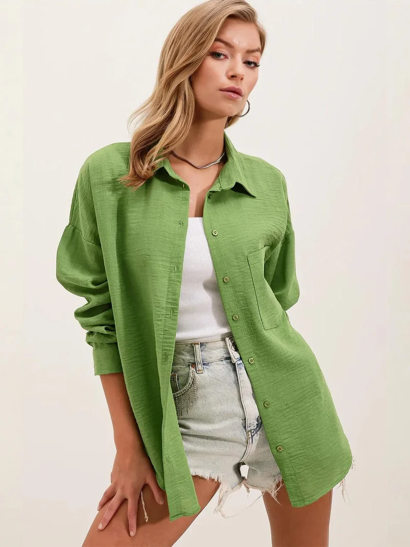 BIG DART BDART Linen Blended Shirt with Button Closure