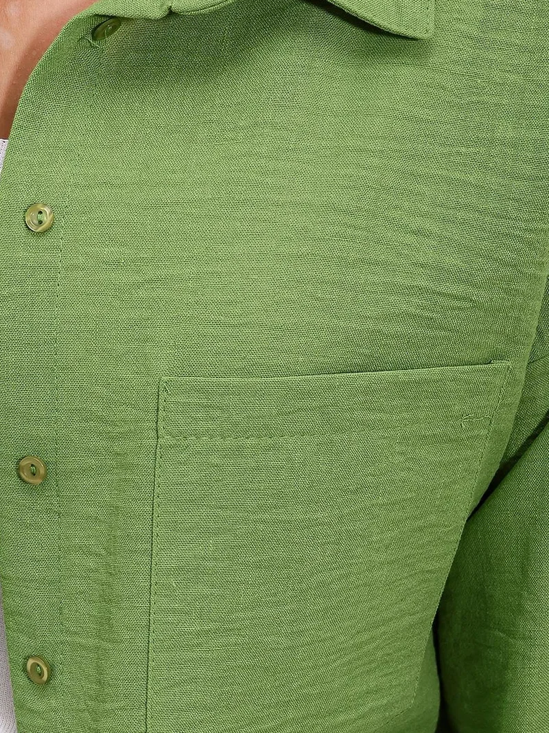 BIG DART BDART Linen Blended Shirt with Button Closure