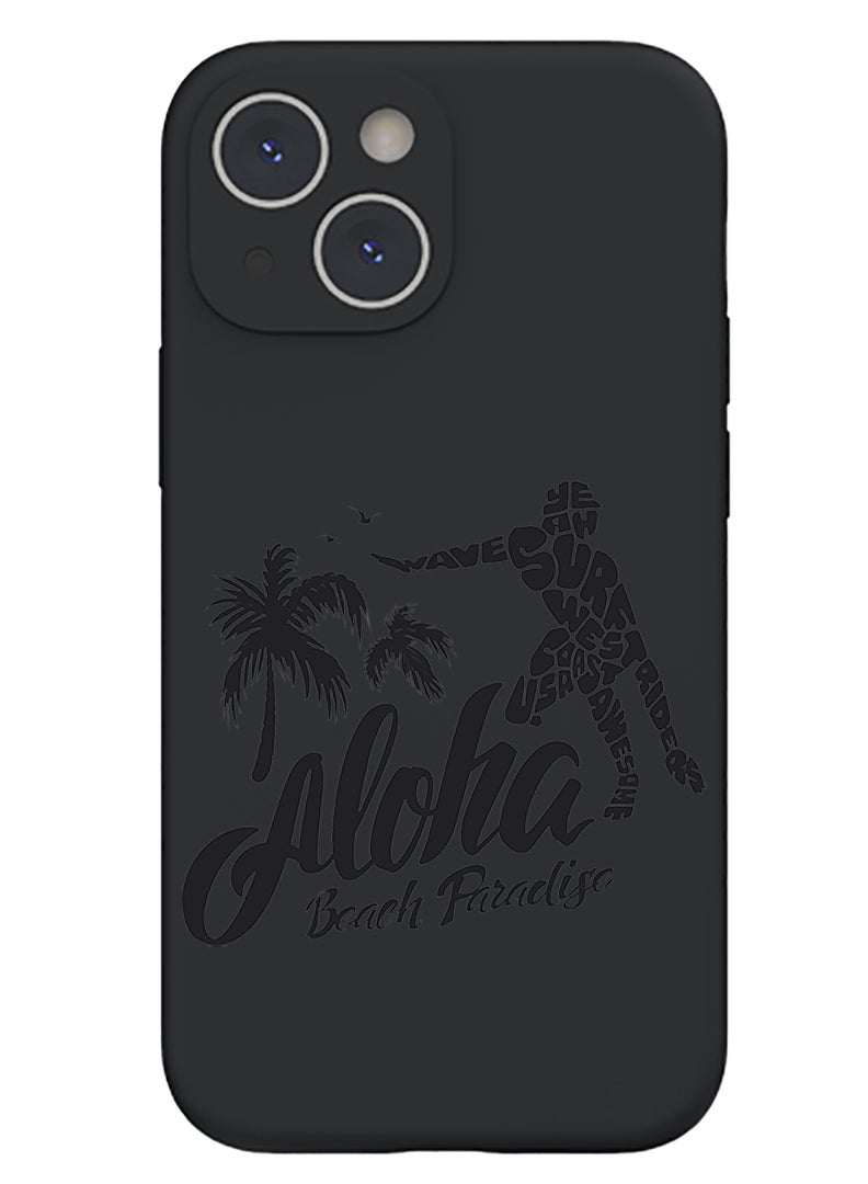 Theodor Protective Slim Fit Case Liquid Silicone Cover with Full Body Protection Anti-Scratch Shockproof Case For iPhone 15 Plus Black - Aloha Beach Paradise Black - Image 1