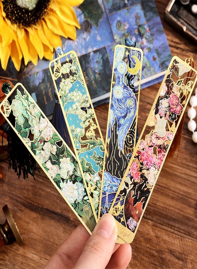 icceemee 4 Pieces of Gold Hollow Bookmarks with Tassels, Featuring Van Gogh and Monet Oil Painting Themes Perfect for Book Lovers, Writers, Readers, Children, Teenagers, Men, Women, and Adults - Image 5