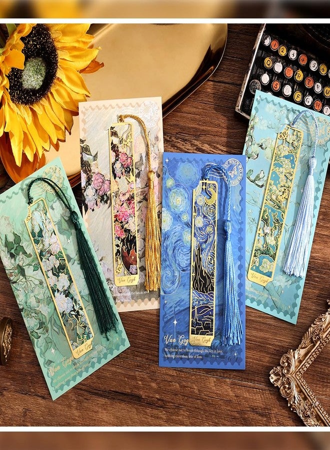 icceemee 4 Pieces of Gold Hollow Bookmarks with Tassels, Featuring Van Gogh and Monet Oil Painting Themes Perfect for Book Lovers, Writers, Readers, Children, Teenagers, Men, Women, and Adults - Image 4