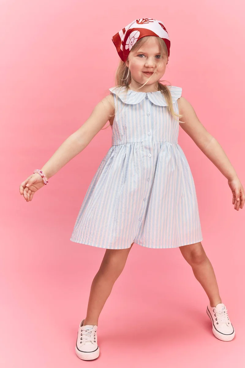 Defacto Baby Girl Striped Strappy Waffle Textured Dress