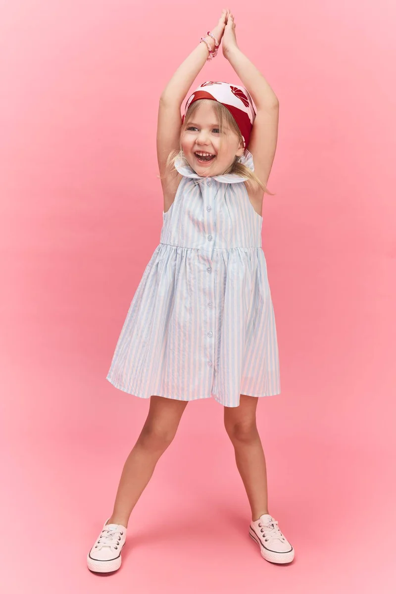 Defacto Baby Girl Striped Strappy Waffle Textured Dress