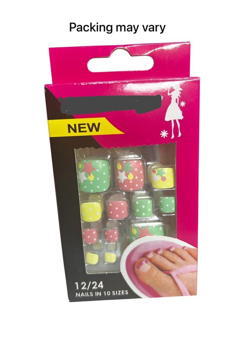 Generic Pack of 12 Fake Toenails - Unique Design Double Sided Adhesive 