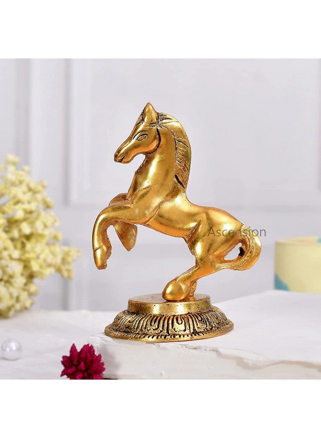 ascension Jumping Horse Animal Statue Idol & Figurine for Home Metal Showpiece for Home Office Living Room Vastu Wealth Income Decorative & Gifts Items (Golden) - Image 1