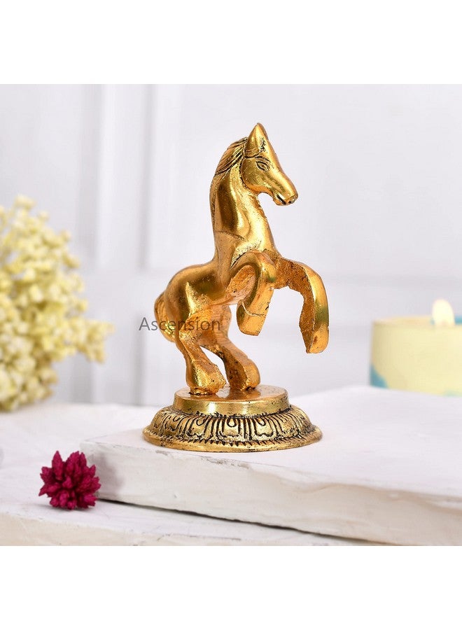ascension Jumping Horse Animal Statue Idol & Figurine for Home Metal Showpiece for Home Office Living Room Vastu Wealth Income Decorative & Gifts Items (Golden) - Image 2