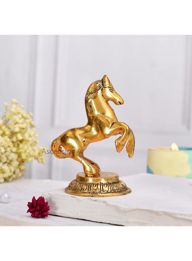 ascension Jumping Horse Animal Statue Idol & Figurine for Home Metal Showpiece for Home Office Living Room Vastu Wealth Income Decorative & Gifts Items (Golden) - Image 3