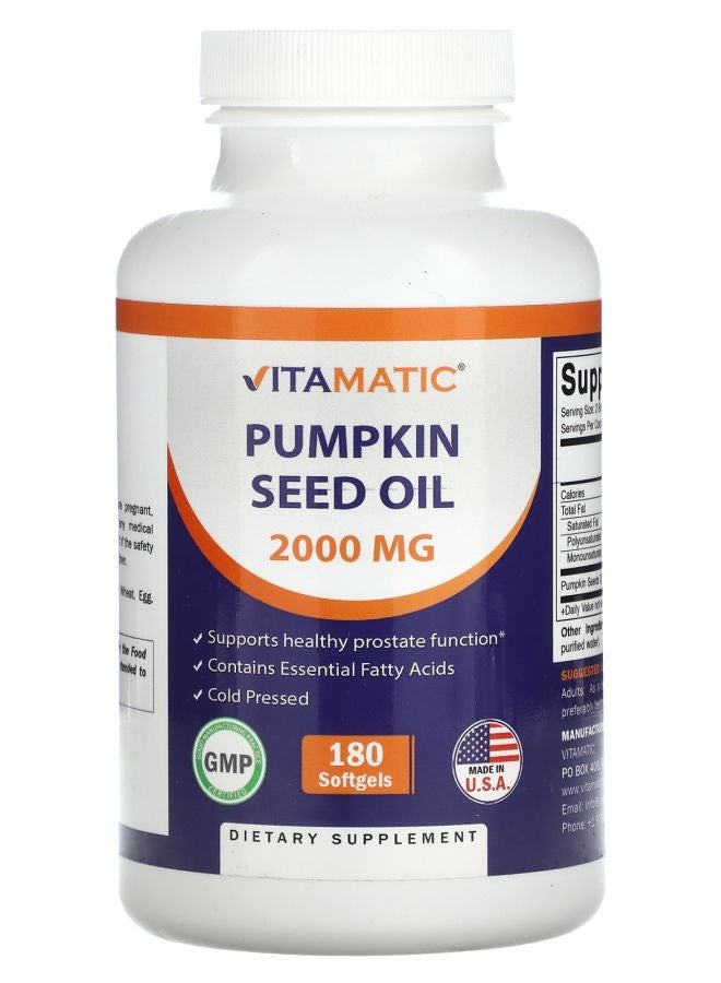 Vitamatic Pumpkin Seed Oil 2000 mg 180 Softgels (1000 mg per Softgel)