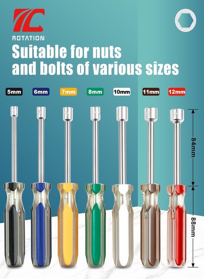 ROTATION 7PC Metric Nut Driver Set - 5-12mm Hex Drivers for Bolts Nuts Fasteners, Color-Coded Non-Slip PVC Grips - Image 2