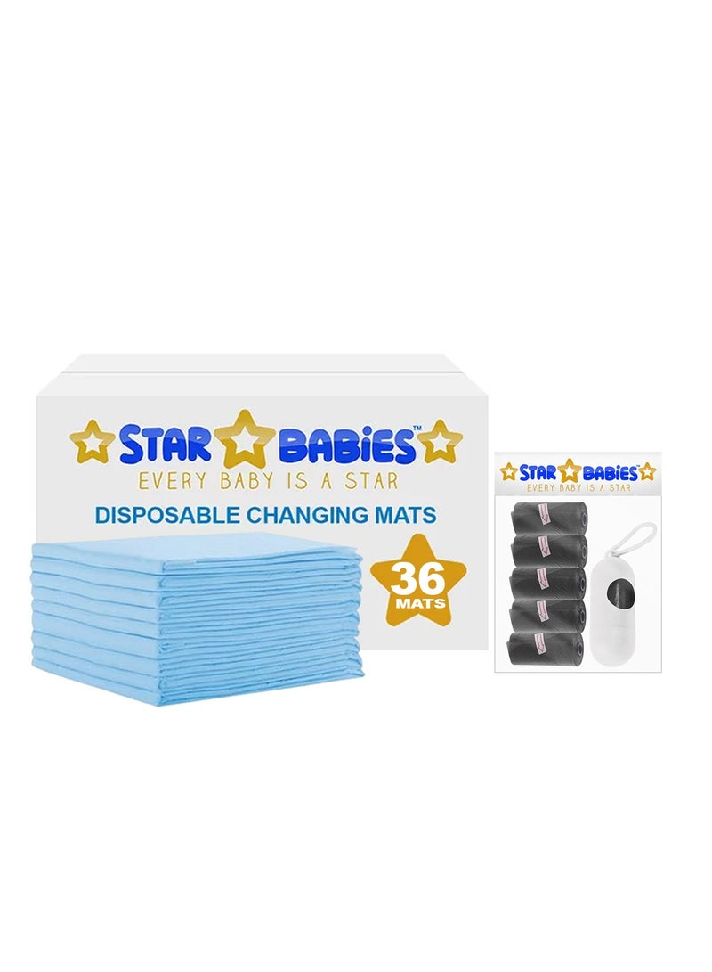 STAR BABiES Star Babies - Combo Pack of 2- Disposable Changing Mat Pack of 36 with Scented Bag (5 Pcs) - Blue/Black  - Image 1