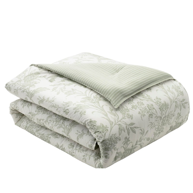 LAURA ASHLEY Laura Ashley  Queen Comforter Set Reversible Cotton Bedding Includes Matching Shams with Bonus Euro Shams  Throw Pillows Natalie SageOff White Queen 