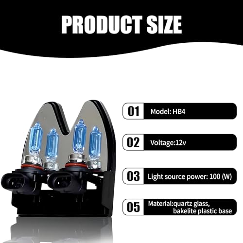 Flygun 2 PCS 9006 Car Halogen Bulbs Ultra White Light Bulbs 12V 100W Front Fog Light Bulb Super Bright High Beam Low Beam Bulb Auto Lights Universal for Most Cars Trucks SUVs White - Image 3