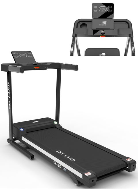 Foldable Treadmill for Home Use with 2 HP Motor, Manual Incline, Bluetooth, Multi Fitness App Supported, 1-16km/h Speed Range, Max User Weight 110kg, Compact Treadmill Design, Running Machine For Home Gym– EM-1300