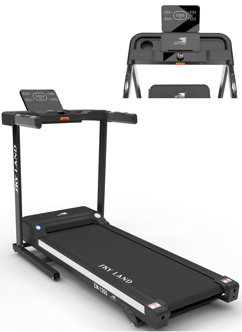 Sky Land - Foldable Treadmill for Home Use with 2 HP Motor, Manual Incline, Bluetooth, Multi Fitness App Supported, 1-16km/h Speed Range, Max User Weight 110kg, Compact Treadmill Design, Running Machine For Home Gym– EM-1300 - Image 1