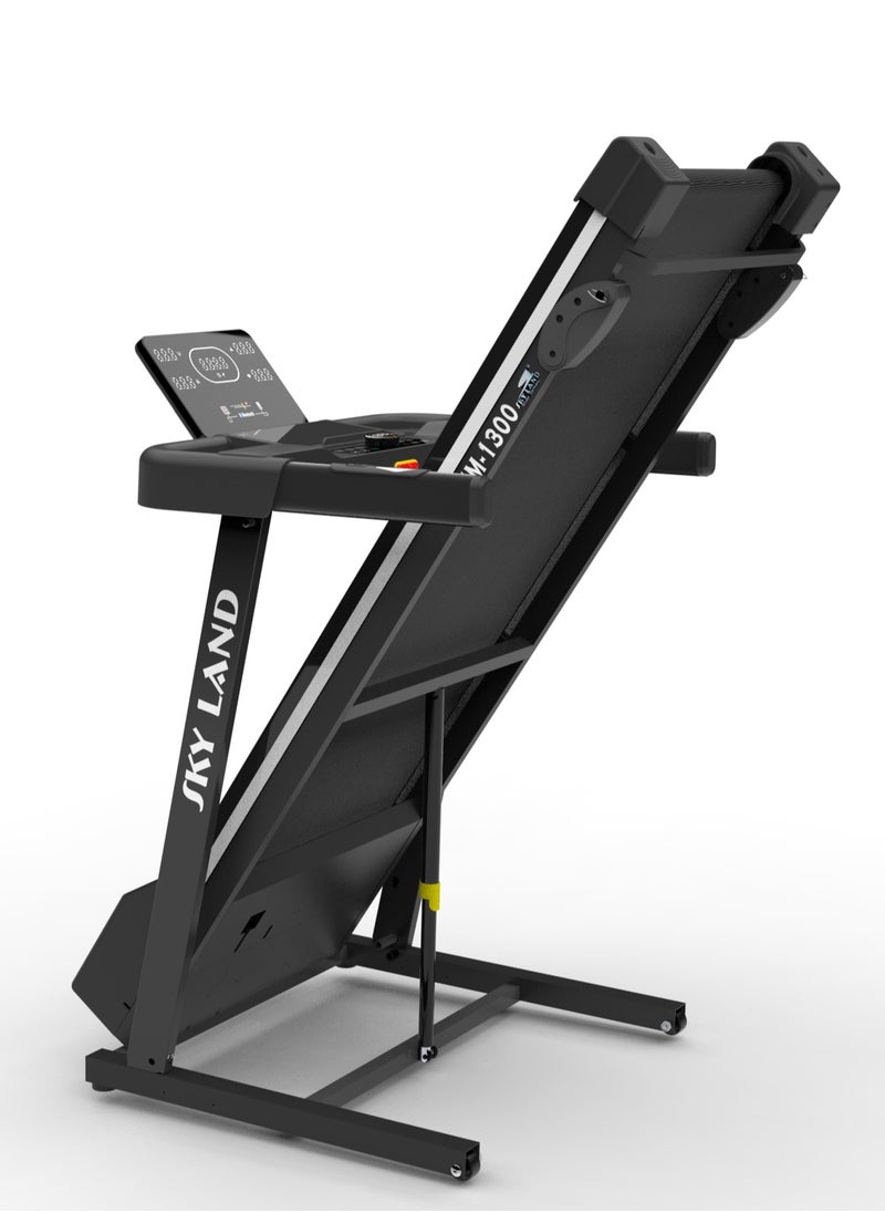 Sky Land - Foldable Treadmill for Home Use with 2 HP Motor, Manual Incline, Bluetooth, Multi Fitness App Supported, 1-16km/h Speed Range, Max User Weight 110kg, Compact Treadmill Design, Running Machine For Home Gym– EM-1300 - Image 1