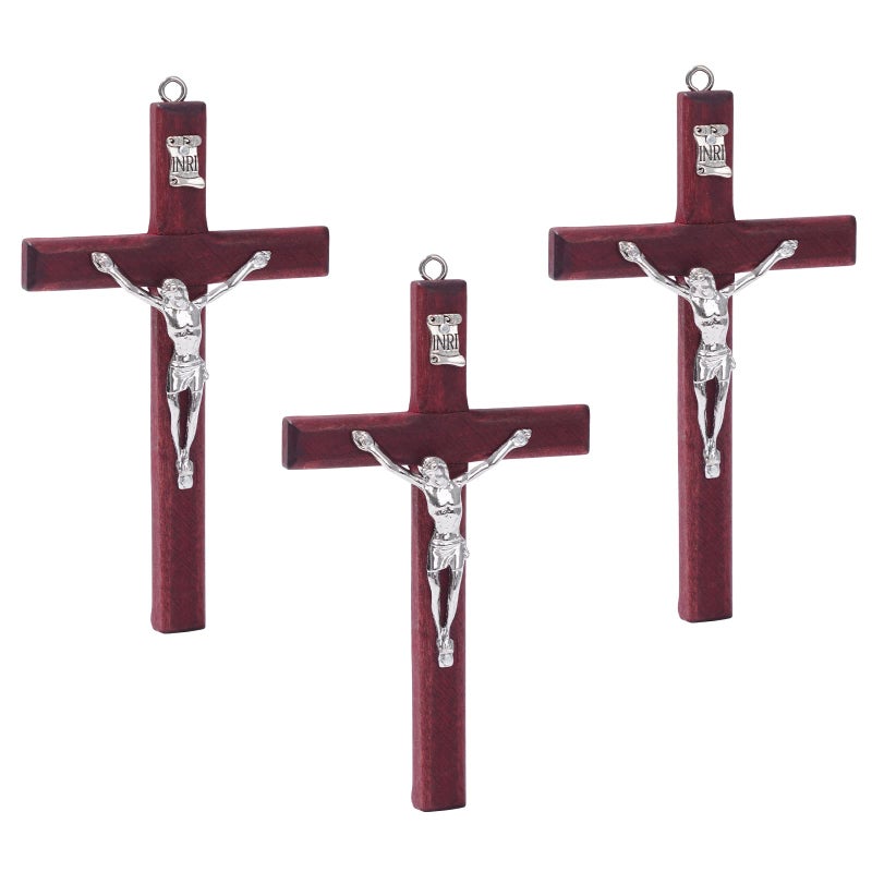 ZYFLSQ Crucifix Wall Cross, 4.7 inch Small Wooden Cross for Home Decor (3 pcs) - Image 1